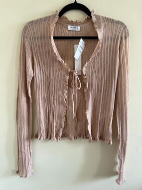 New! Workshop Republic Clothing Blush Ribbed Ruffle Tie-Front Cardigan